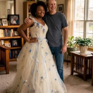 A Dress Sewn From Love and Loss: How My Father Turned My Late Mother’s Wedding Gown Into My Prom Night Strength—and How One Cruel Voice Almost Broke It Before the Truth Restored Everything