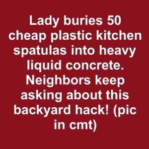 Lady buries 50 cheap plastic kitchen spatulas into heavy liquid concrete. Neighbors keep asking about this backyard hack!